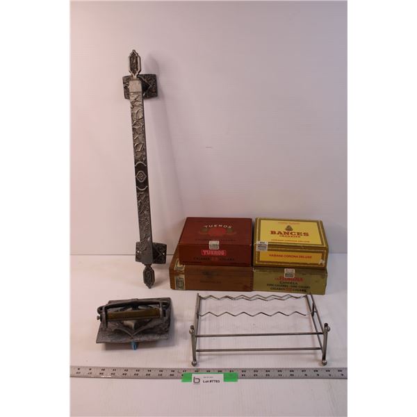 Lot of Misc. Items - Cigar Boxes, Door Handle and Push