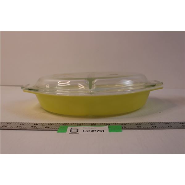 Yellow Pyrex Divided Casserole Dish with Lid