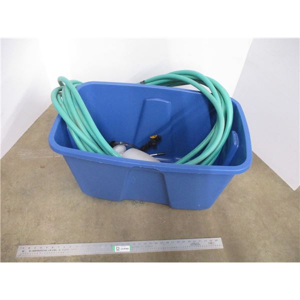 *Tote w/ Hose and Misc. Gardening Items
