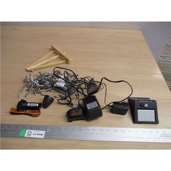 Solar Light, Black and Decker Charger, Peg Board Hooks + Misc.