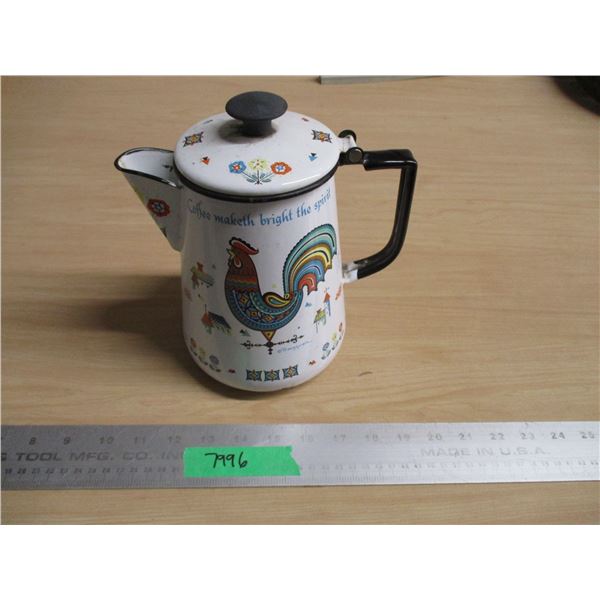 Enamel Coffee Pot w/ Rooster Design