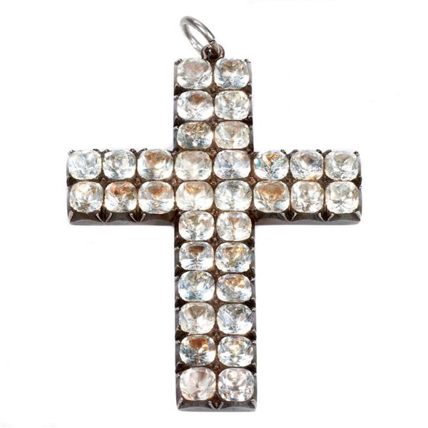 Antique paste and silver cross pendant