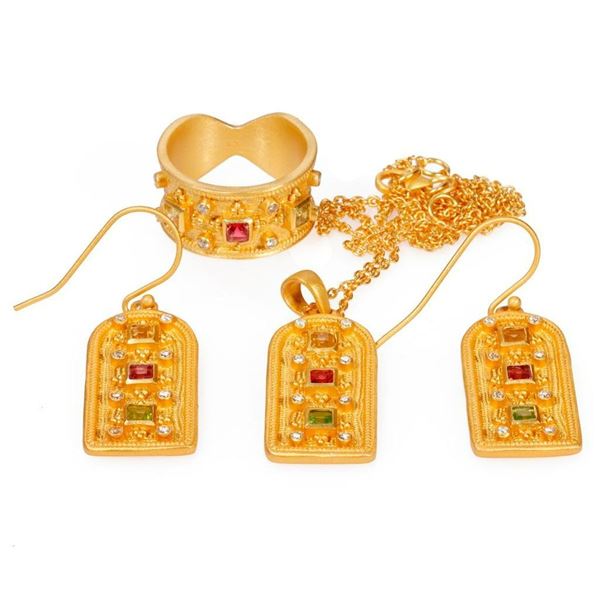 Set of gem-set and diamond and gilt silver jewelry