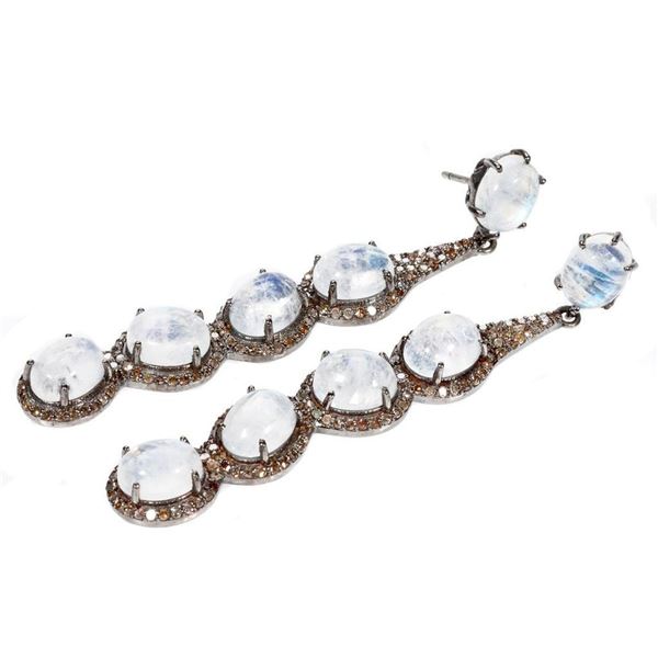 Moonstone, diamond and oxidized silver earrings