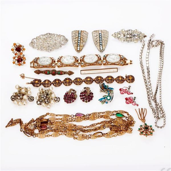 Group of antique, vintage, rhinestone & costume jewelry