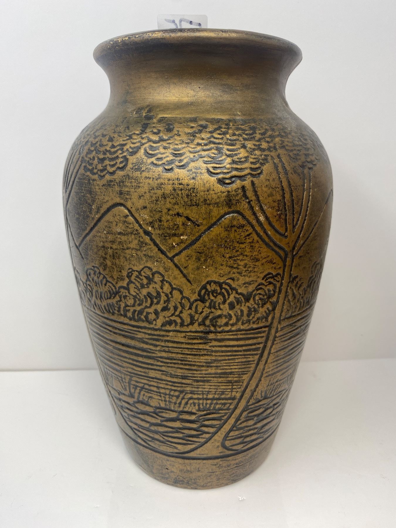 Large Vintage Medalta Pottery Vase With Crane Motif