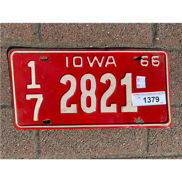 1966 Iowa License Plate
