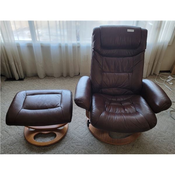 A Cozy Leather Chair With Matching Ottoman