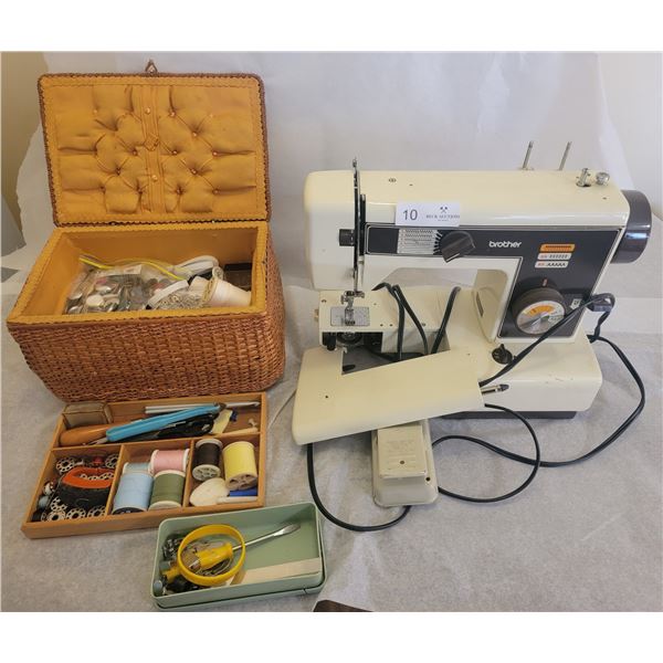 A Vintage Sewing Machine By Brother, With Sewing Kit/Assorted Sewing Accessories