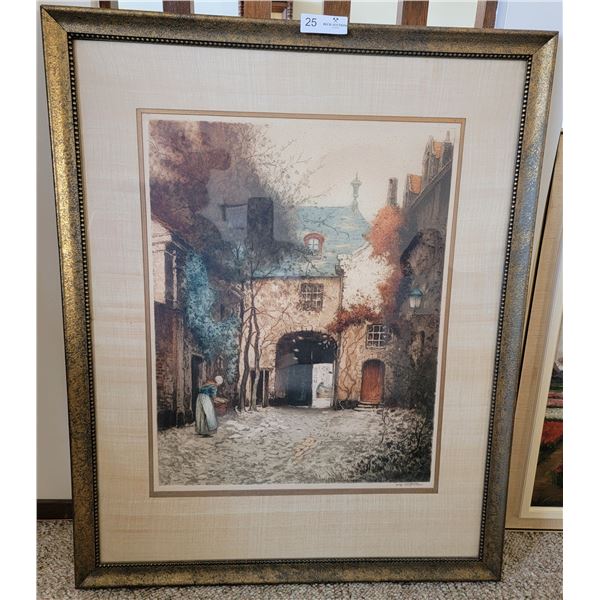 A Large, Framed, Still Photo Of A Small European Town In Autumn