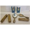 Image 1 : A Charming Set Of Antique Grooming Items (Brass/Silver-Plated, Mirror, And Bush) With 2 Perfumes