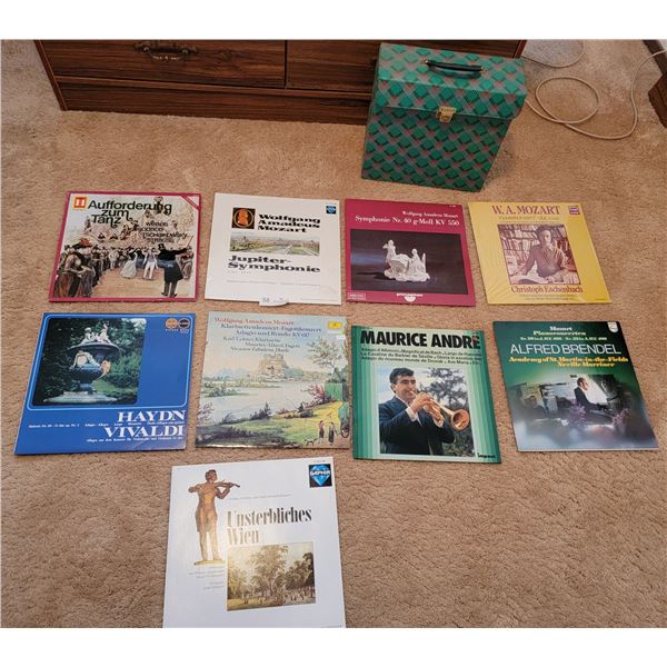 An Assortment Of 9 Classic Records With Plaid Record Carrier