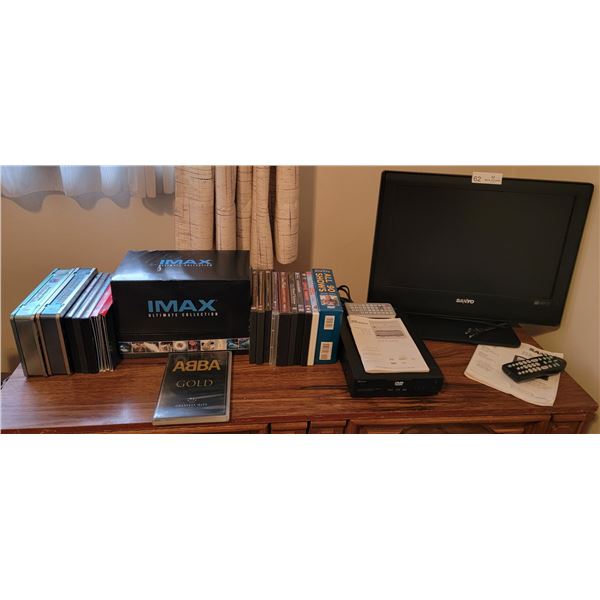 A 19" High Definition Sanyo T.V., A Compact DVD Player (Sears) With A Huge Assortment Of DVD's