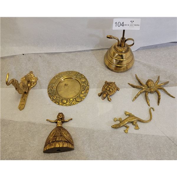 An Assortment Of Beautiful Brass Ornaments/Objects ( Animal Ornaments, Plate, Clothing Hook etc )