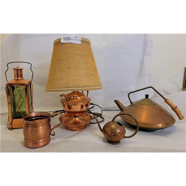 An Assortment Of Beautiful Copper Objects ( Lamps, Kitchenware, And Lantern )