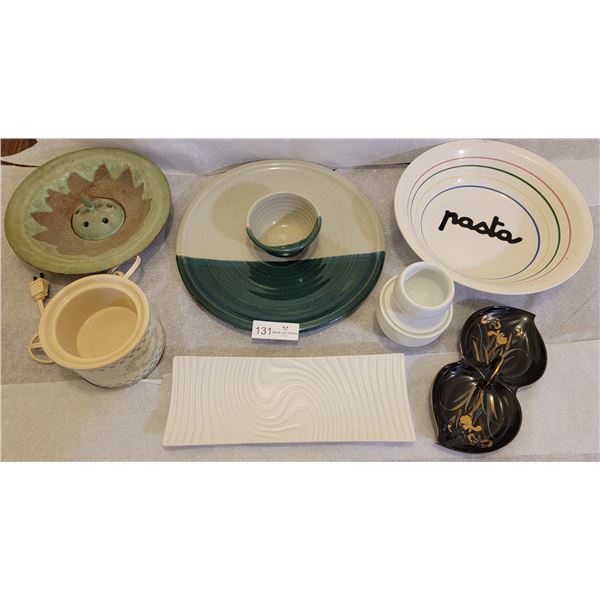 A Nice Assortment Of Porcelain Dishware/Decor (Salsa Dishes, Pasta Bowl, Mini Crock Pot etc.)