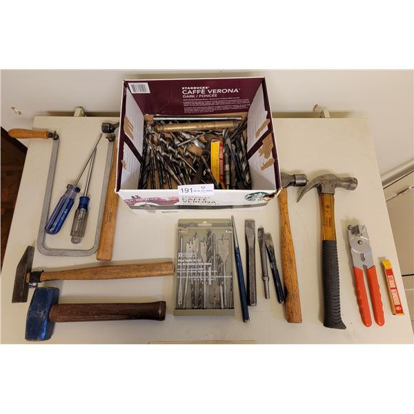 Assorted Drill Bits With Wood Spade Bit Set And Hammer