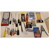 Image 1 : Assorted Drill Bits, Screwdrivers, Tweezer Set, And Hand Saws