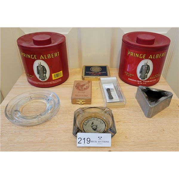 Prince Albert Tabaco Containers, Ashtrays, Smoke Tin And Wood Container