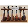 Image 2 : Collection Of Six Tabaco Smoking Pipes With Display Holder, One With Sterling Silver Band