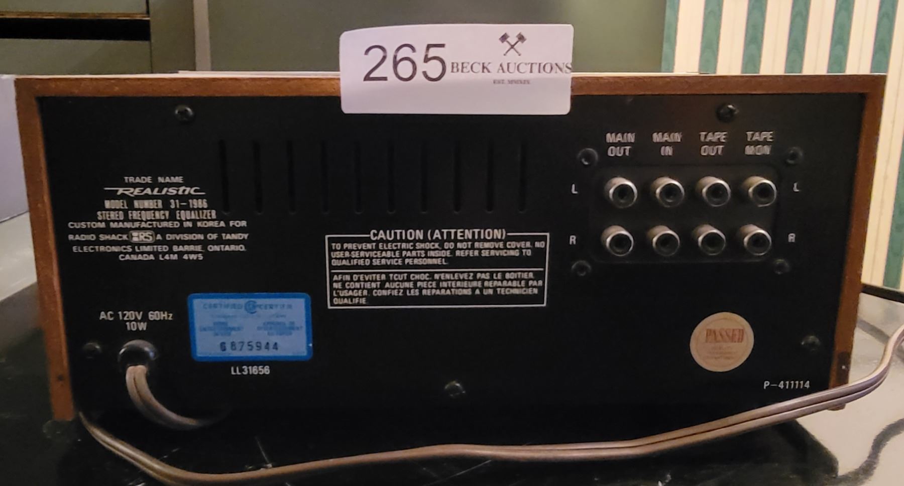 Realistic Stereo Frequency Equalizer Model No 311986 Beck Auctions Inc.