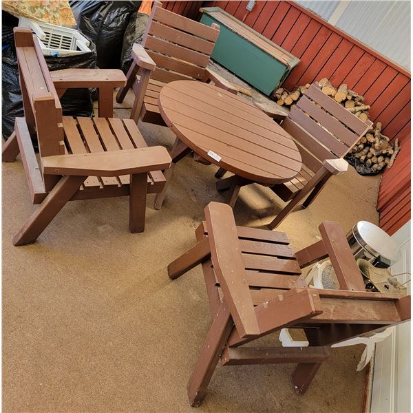 Sturdy Wood Patio Set With 4 Chairs