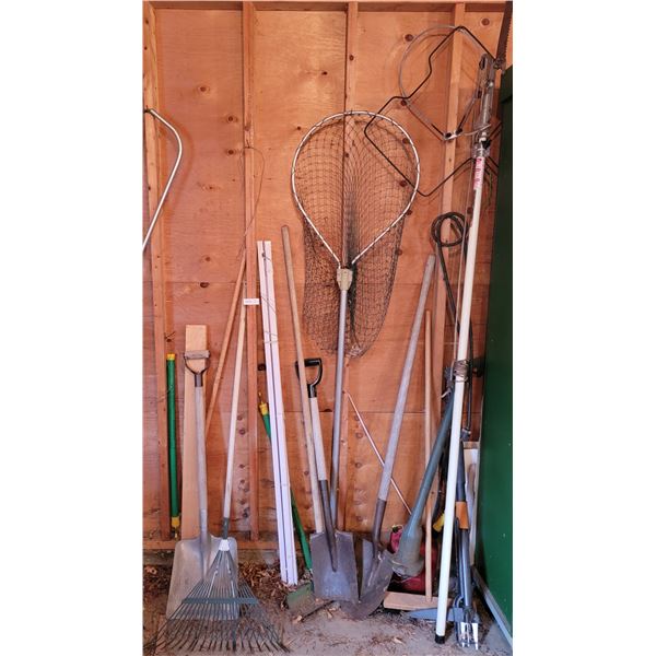 Assorted Garden Tools With Fishing Net