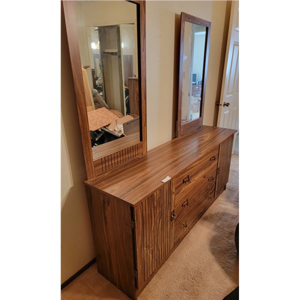 Long Wood Dresser With Two Mirrors