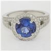 Image 1 : 18k Gold 3.30 ctw Brilliant Tanzanite Solitaire w/ Diamond Halo Split Shank Ring