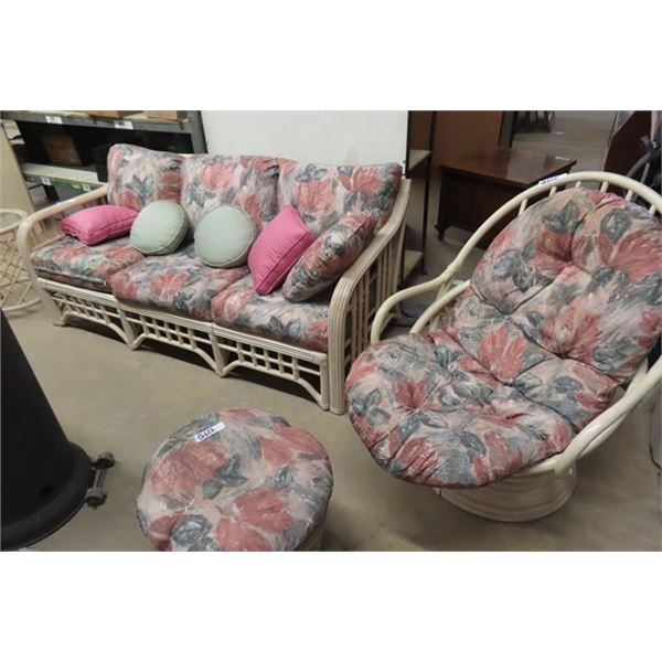 Wicker Sunroom Furniture Set ; Chair with Ottoman, 3 Seater Couch 73