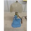 Image 1 : Vintage Blue Glass Lady in Dress with Glass Shade 10.5" Tall