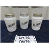 Image 1 : 3 Vintage Milk Glass Canisters ; 2 Flour + 1 Sugar