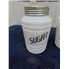 Image 2 : 3 Vintage Milk Glass Canisters ; 2 Flour + 1 Sugar