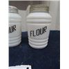Image 4 : 3 Vintage Milk Glass Canisters ; 2 Flour + 1 Sugar