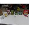 Image 1 : Assorted Tins ; 2 Gal Popcorn, 2 Honey Tins, Tobacco, 2 Modern Tins, Glass Jar