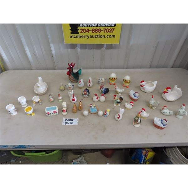 Chicken Figurines - Mostly Salt + Pepper Shakers, Blown Glass Chicken 