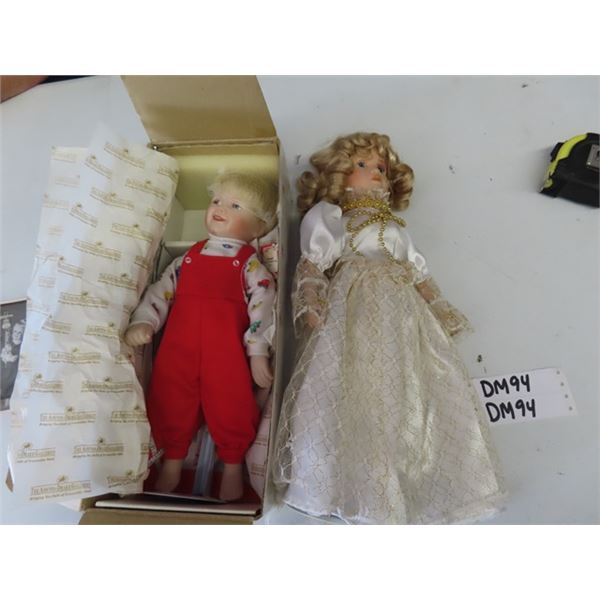 2 Vintage Dolls - Ashton Drake Boxes Boy Doll 13" & Wedding Dress Doll 16" 