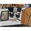 Image 1 : 2 Pairs of Binoculars, Meat Grinder, Apron, Cabin Sign 13" X 18" 