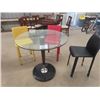 Image 1 : Glass Top Heavy Marble Base Pedestal Table with 3 Chairs - Red, Yellow, 