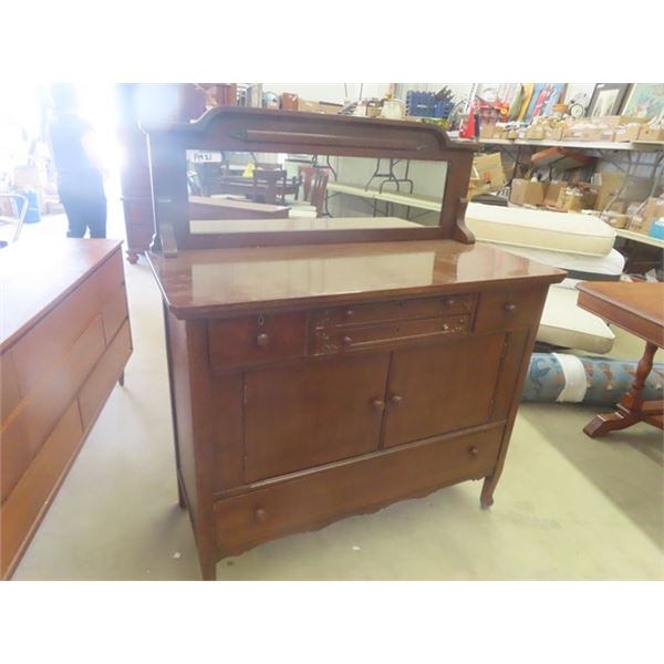 Antique Solid Oak Buffet with Mirror 18  x 48  x 55  