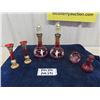 Image 1 : Many Greggory Cranberry Glass Oil Dispensers, 2 Candle Holders, 2 Small