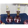 Image 2 : Many Greggory Cranberry Glass Oil Dispensers, 2 Candle Holders, 2 Small