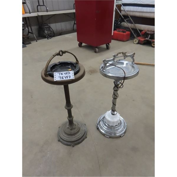 2 Vintage Floor Model Standing Ashtrays; 1 Chrome with Glass, 