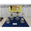 Image 1 : 4 Clear Glass Coal Oil Lamps - 2 Small Matching with Dimples - Tallest 18.5" 