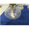 Image 2 : 4 Clear Glass Coal Oil Lamps - 2 Small Matching with Dimples - Tallest 18.5" 