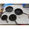 Image 1 : 4 Various Cast Iron Fry Pans; (2) 10", (1) 8", (1) 6" - Javelin + Wagner for the 10" s