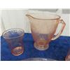 Image 2 : Antique Pink Depression Glass ; Pitcher with 6 glasses, Ice Cream Dish, 