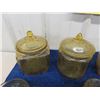 Image 2 : Assorted Amber Depression Glass ; 2 Jars with Lids- 1 without, 2 Creamers,