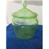 Image 2 : 5pcs Green Depression Glass; Pitcher, Cavered Jar, Juicer, Covered Sugar? 