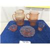 Image 1 : 5pcs Vintage Pink Depression Glass; 2 Pitchers, 2 Cups, Footed Bowl